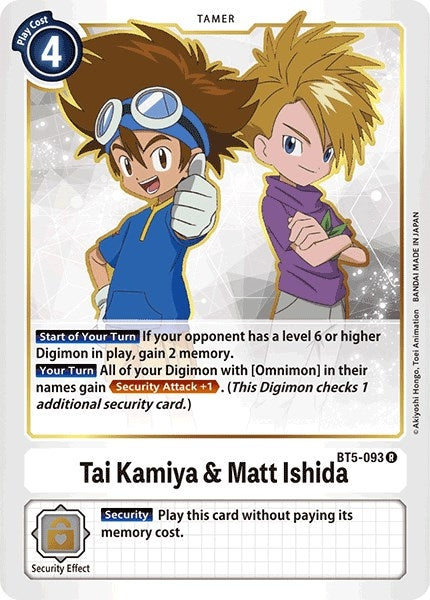 Image for Tai Kamiya & Matt Ishida [BT5-093 R] - Digimon Card Game