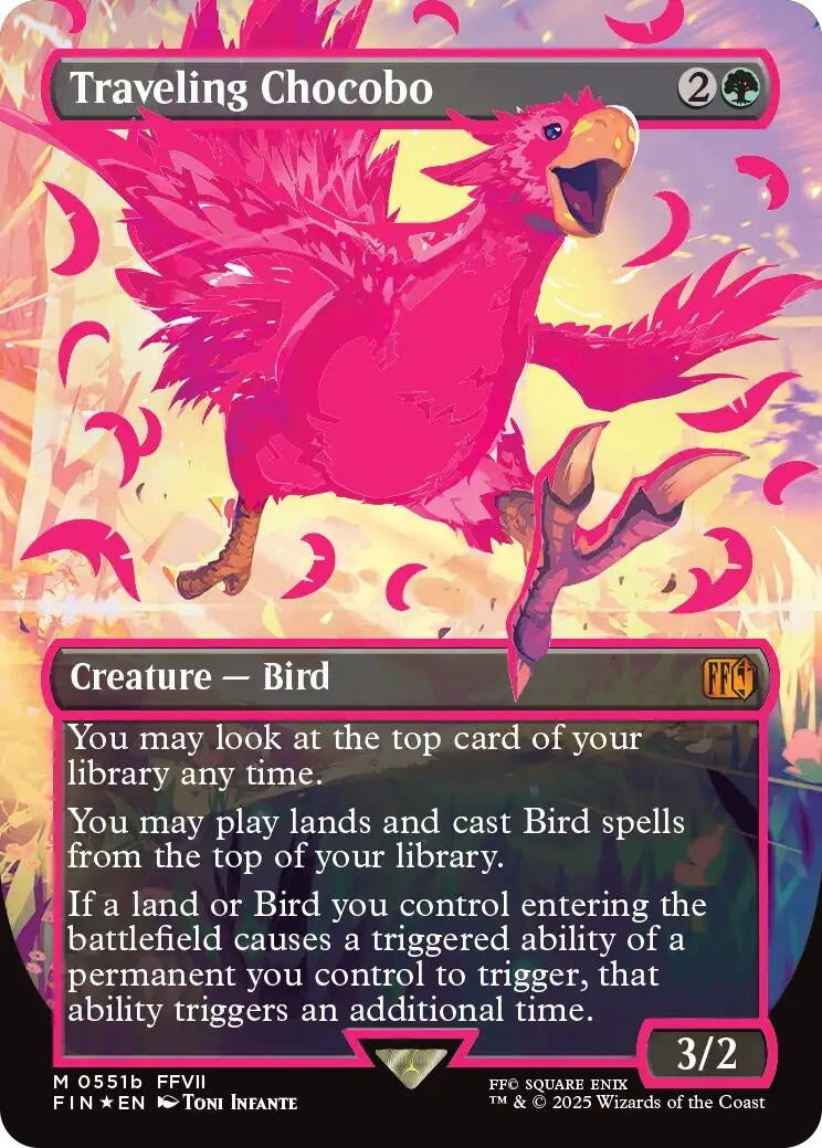 Image for Traveling Chocobo (Borderless) (Neon Ink Pink) [551b] - Magic: The Gathering