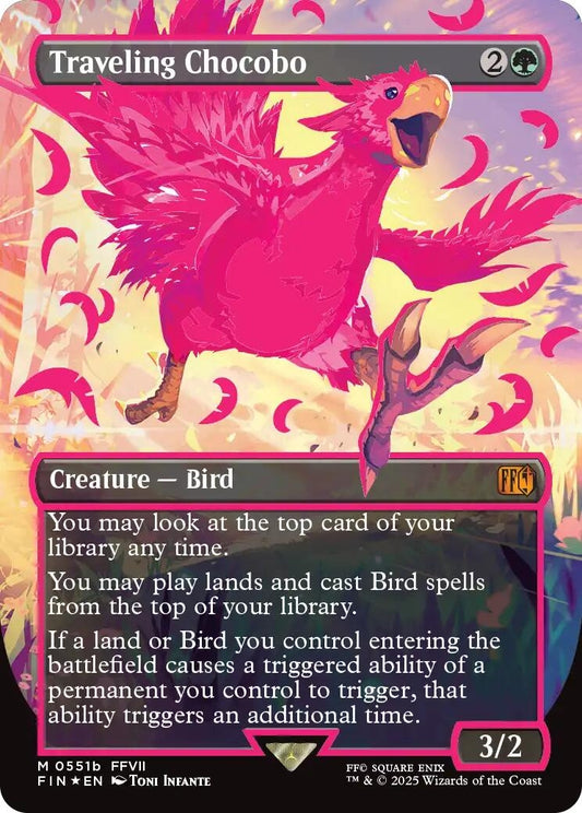 Image for Traveling Chocobo (Borderless) (Neon Ink Pink) [551b] - Magic: The Gathering