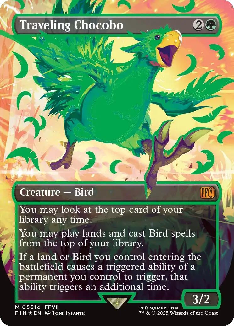Image for Traveling Chocobo (Borderless) (Neon Ink Green) [551d] - Magic: The Gathering