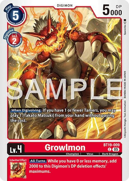 Image for Growlmon - BT19-009 (Reprint) [BT19-009 C] - Digimon Card Game