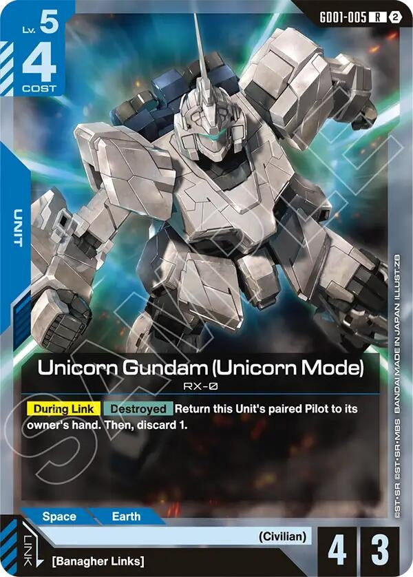 Image for Unicorn Gundam (Unicorn Mode) [GD01-005] (SC01) - Gundam Card Game