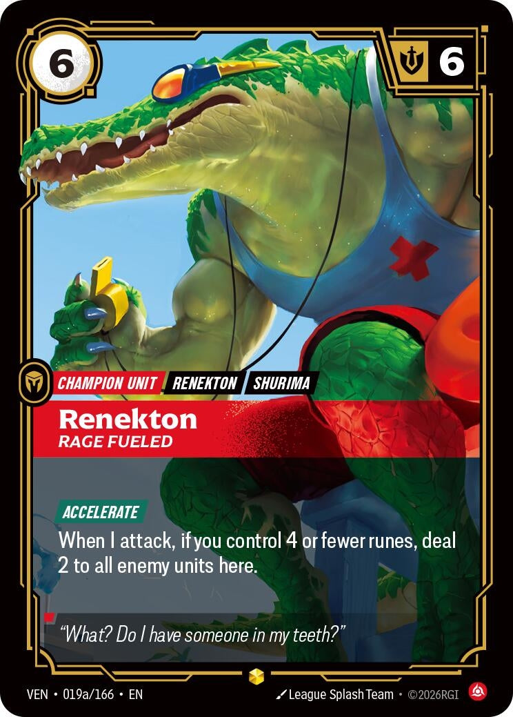 Image for Renekton, Rage Fueled (Alternate Art) [019a/166] (VEN) - Riftbound: League of Legends Trading Card Game