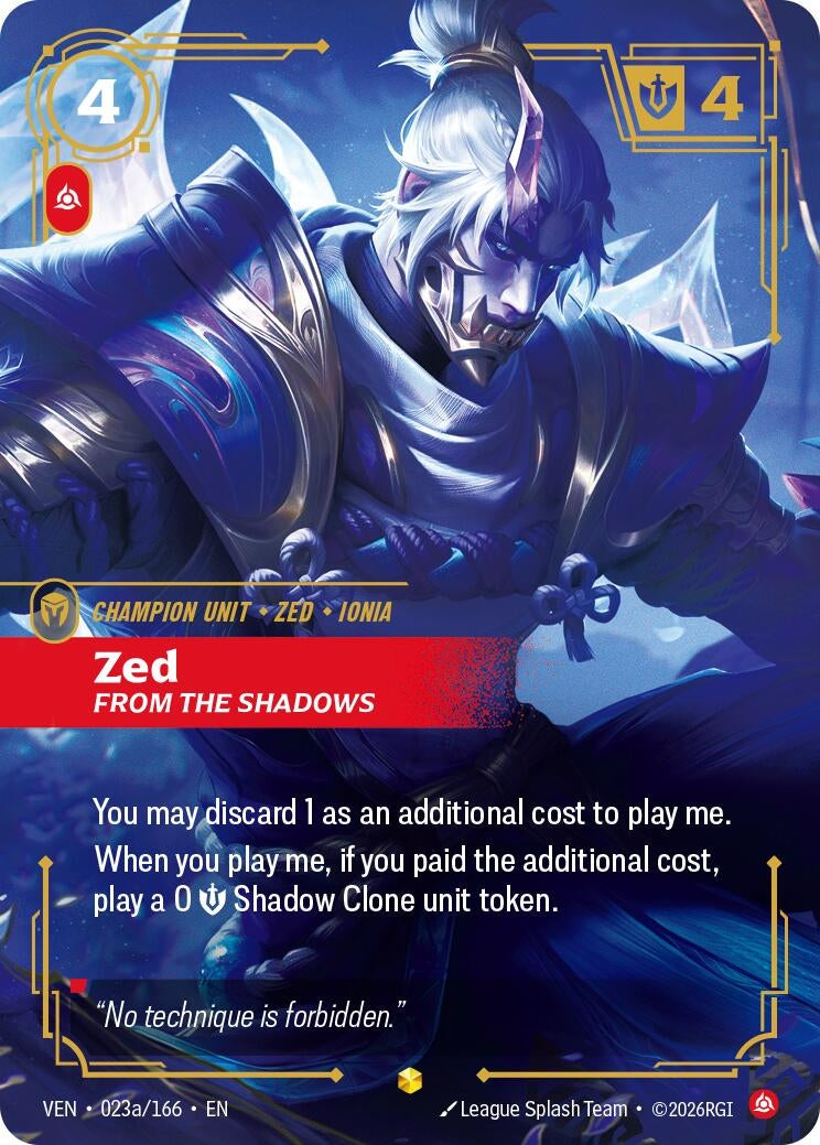 Image for Zed, From the Shadows (Alternate Art) [023a/166] (VEN) - Riftbound: League of Legends Trading Card Game